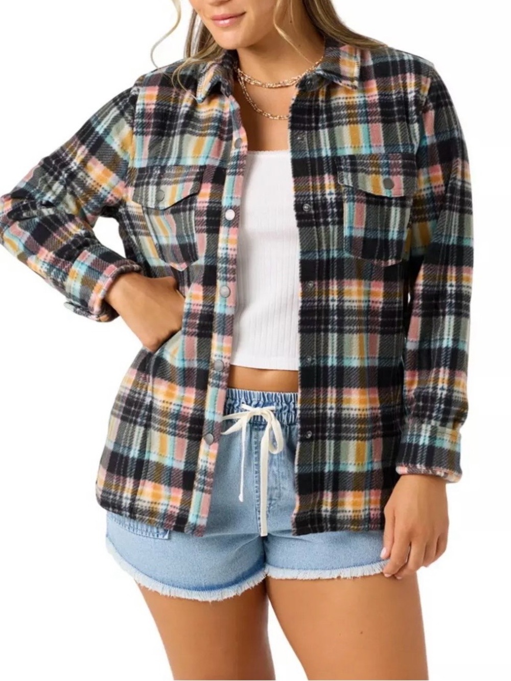 O’neill Plaid Button-Up zuma fleece Shacket - Multicolor
